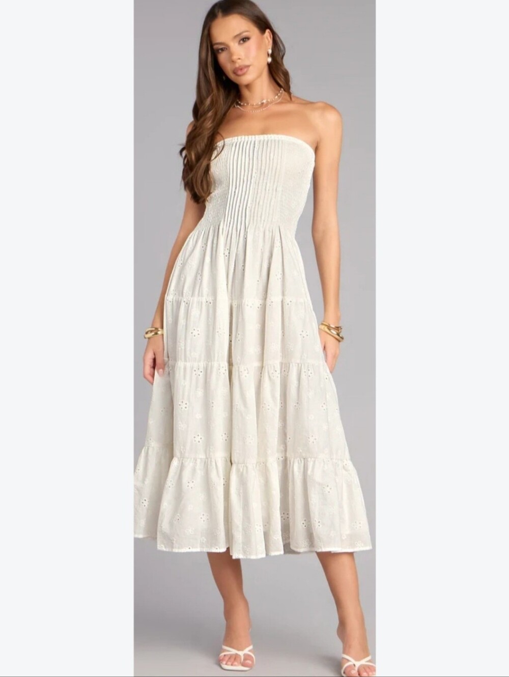 Windsor Cotton Eyelet Strapless Midi Maxi Dress Size Sm